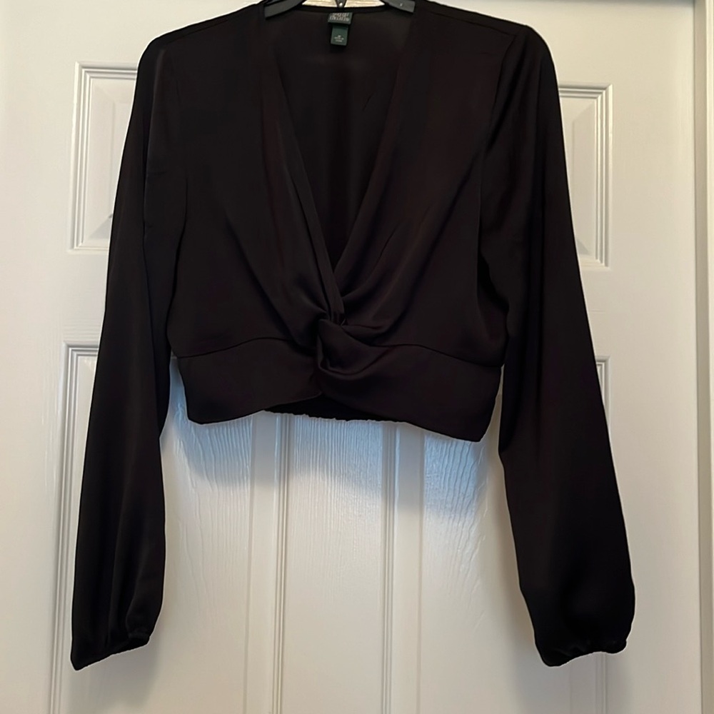 Wild Fable black satin long sleeve crop top.